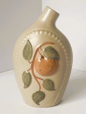 Vintage Early American Stoneware Flask Apple Tree Mill Water Wheel Chatham NJ